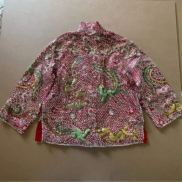 Vintage Custom Handmade Fully Beaded Sequined Traditional Chinese Wedding Dress - Picture 11 of 15